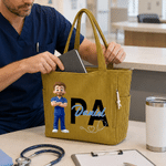 Personlig medisinsk personale Cartoon Character Corduroy Large Tote Bag Daglig bruk Bursdag Sykepleieres dag Gave til sykepleier lege