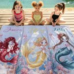 Personalized Cute Cartoon Mermaid Soft Quick Dry Beach Towel with Name Vacation Beach Party Gift for Women Girls