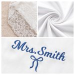 Personalized Elegant Soft Satin Lace-Trim Embroidered Pajama Set with Text and Date Bridal Shower Honeymoon Gift for Bride to Be