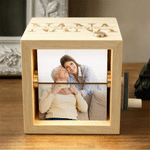 Personalized Mom I Love You Wooden LED Light Music Box with 8-16 Photos and Mechanical Melody Birthday Gift for Family Loved Ones