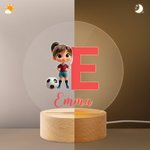 Personalized 3D Soccer Cartoon Character LED Night Light with Name Initial and Wooden Base Room Decor Birthday Gift for Boys Girls