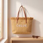 Personalised Pearl Name Tassel Trim Woven Canvas Tote Bag Daily Use Beach Vacation Birthday Gift for Women