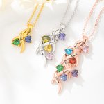 Personalised Dainty Family Heart Birthstone Necklace with 1-6 Names Birthday Mother's Day Gift for Mom Grandma Woman