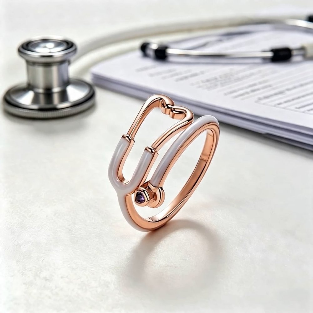 Personalized Multicolour Enamel Stethoscope Heart Birthstone Ring Nurses Week Appreciation Gift for Nurse Doctor Medical Staff 3