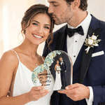 Personalized Flower Couple Photo Heart-Shaped Acrylic Plaque with Surname and Date Home Decor Wedding Birthday Gift for Couple Newlywed
