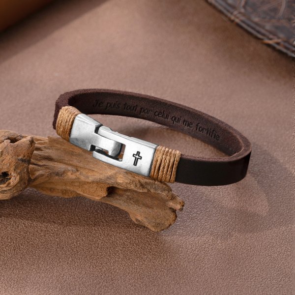 Bracelet en cuir véritable personnalisé avec texte gravé - Cadeau d'anniversaire et de baptême pour hommes et femmes
