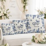 Personalized Imitation Embroidery Effect Love Heart Floral Soft Pillow Cover with Initials and Date Home Decor Wedding Engagement Gift for Newlyweds