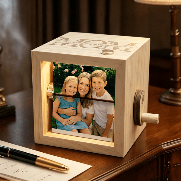 Personalized Mom I Love You Wooden LED Light Music Box with 8-16 Photos and Mechanical Melody Birthday Gift for Family Loved Ones