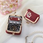 Personalised Ink Painting Style Birth Flower Portable Genuine Leather Mini Jewellery Case with Kiss Lock and Name Daily Use Birthday Gift for Women
