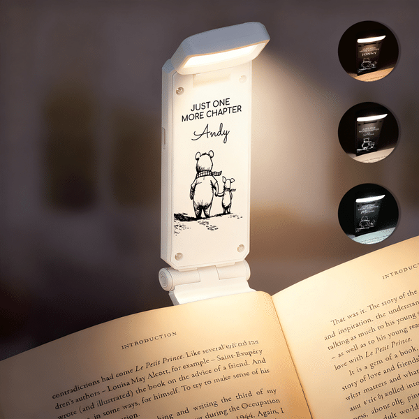 Personalized Classic Winnie the Pooh LED Rechargeable Light Clip with Name Reading Accessories Birthday Gift for Book Lovers Students