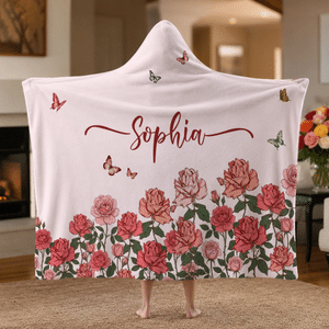 Personalized Butterfly Birth Flower Soft Throw Hooded Blanket with Name Room Use Birthday Gift for Family Friends