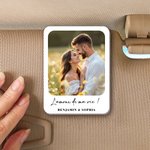 Clip de pare-soleil voiture personnalisé avec texte et photo - Accessoire en bois pour voiture - Cadeau pour la famille
