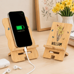 Personalized Retro Birth Flower Butterfly Wooden Phone Holder with Name Office Home Daily Use Birthday Gift for Family Friends Colleagues
