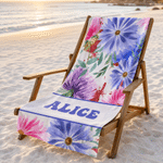 Personalised Watercolor Floral Quick Dry Oversized Beach Towel with Name Beach Pool Party Accessories Summer Vacation Gift for Her