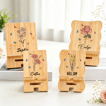 Personalized Retro Birth Flower Butterfly Wooden Phone Holder with Name Office Home Daily Use Birthday Gift for Family Friends Colleagues
