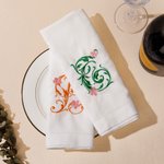 Personalized Embroidered Floral Initial Linen Napkin Table Decor Anniversary Wedding Birthday Gift for Family Friends