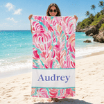 Personalised Watercolor Floral Quick Dry Oversized Beach Towel with Name Beach Pool Party Accessories Summer Vacation Gift for Her