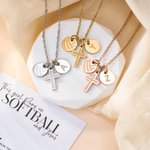 Personalised Volleyball Cross Initial Stainless Steel Necklace with Daily Use Birthday Gift for Volleyball Players Christian