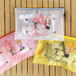 Personalized Cartoon Character Initial Waterproof Transparent Mesh Pool Bag with Birth Flower and Name Beach Party Daily Use Birthday Gift for Women