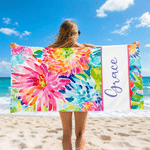Personalised Watercolor Floral Quick Dry Oversized Beach Towel with Name Beach Pool Party Accessories Summer Vacation Gift for Her