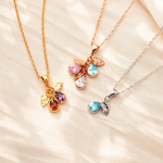 Personalised 1-4 Birthstones Leaf Initial Necklace Dainty Jewellery Daily Wear Anniversary Birthday Gift for Mom Grandma Woman