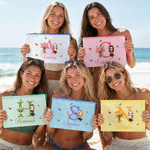 Personalized Cartoon Character Initial Waterproof Transparent Mesh Pool Bag with Birth Flower and Name Beach Party Daily Use Birthday Gift for Women