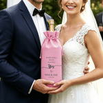 Personalized Wedding Theme Drawstring Wine Bag with Text Name and Year Wedding Engagement Party Gift for Bride Groom Couple
