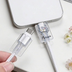 Personalized Birth Flower Set of 2 Acrylic Cable Protector with Name for iPhone Type-C Daily Use Birthday Gift for Besties Family Friends