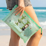 Personalized Cartoon Character Initial Waterproof Transparent Mesh Pool Bag with Birth Flower and Name Beach Party Daily Use Birthday Gift for Women