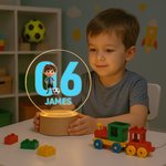 Personalized 3D Soccer Cartoon Character LED Night Light with Name Initial and Wooden Base Room Decor Birthday Gift for Boys Girls