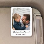 Clip de pare-soleil voiture personnalisé avec texte et photo - Accessoire en bois pour voiture - Cadeau pour la famille