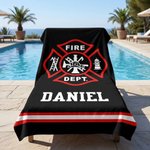Personalized Firefighting Element Oversized Quick Dry Beach Towel with Name Beach Travel Essentials Father's Day Birthday Gift for Firefighter Dad
