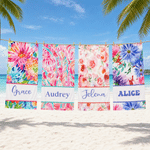 Personalised Watercolor Floral Quick Dry Oversized Beach Towel with Name Beach Pool Party Accessories Summer Vacation Gift for Her