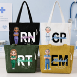 Personlig medisinsk personale Cartoon Character Corduroy Large Tote Bag Daglig bruk Bursdag Sykepleieres dag Gave til sykepleier lege