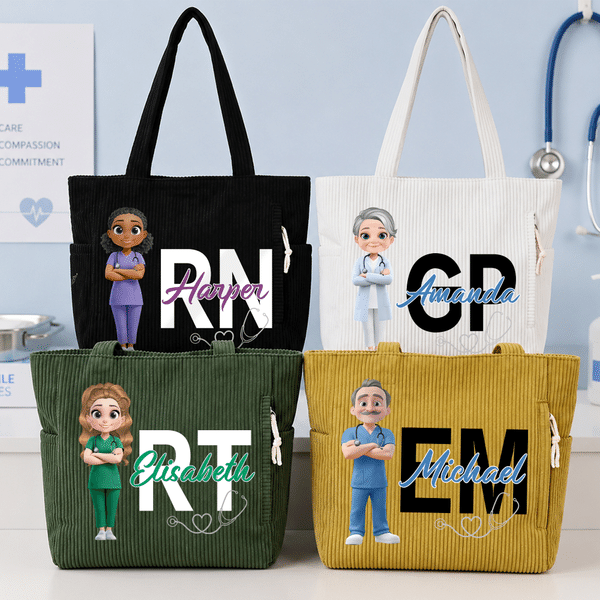 Personlig medisinsk personale Cartoon Character Corduroy Large Tote Bag Daglig bruk Bursdag Sykepleieres dag Gave til sykepleier lege