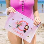 Personalized Cartoon Character Initial Waterproof Transparent Mesh Pool Bag with Birth Flower and Name Beach Party Daily Use Birthday Gift for Women