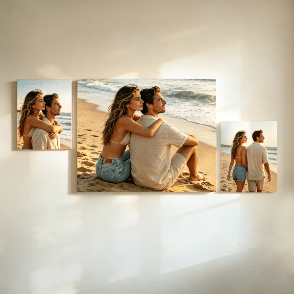 Personalized Photos Set of 3 Warm Minimalist Wrapped Canvas Prints Wall Displays Ship from USA Housewarming Anniversary Wedding Gift for Couple Family