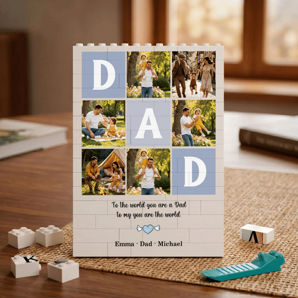 Personalised Dad Photo Rectangle Building Brick Puzzle with 6 Photos Text and Name Father's Day Gift for Dad Husband