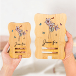 Personalized Retro Birth Flower Butterfly Wooden Phone Holder with Name Office Home Daily Use Birthday Gift for Family Friends Colleagues