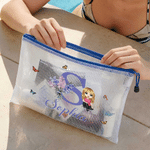 Personalized Cartoon Character Initial Waterproof Transparent Mesh Pool Bag with Birth Flower and Name Beach Party Daily Use Birthday Gift for Women