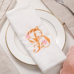 Personalized Embroidered Floral Initial Linen Napkin Table Decor Anniversary Wedding Birthday Gift for Family Friends