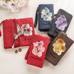 Personalised Birth Flower Vintage PU Leather Woman Wallet with Wrist Strap and Name Birthday Anniversary Gift for Mom Sister Girlfriend