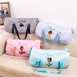 Borsa da danza a righe personalizzata con nome e tracolla, a tema danza classica - Regalo di compleanno per ragazze e amanti della danza