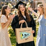 Personalized Ditsy Floral Gingham College Pennant Large Jute Bag with Name Daily Use Travel Graduation Gift for Graduates College Students