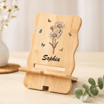 Personalized Retro Birth Flower Butterfly Wooden Phone Holder with Name Office Home Daily Use Birthday Gift for Family Friends Colleagues