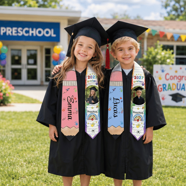 Personalized Multicolor Pencil Photo Graduation Sash with Name Year and Grade Preschool Graduation Gift for Graduates Kids