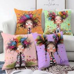 Custom Quirky Girl Pillow Cover with Name – Gift for Girls & Women