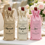 Personalized Wedding Theme Drawstring Wine Bag with Text Name and Year Wedding Engagement Party Gift for Bride Groom Couple