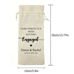 Personalized Wedding Theme Drawstring Wine Bag with Text Name and Year Wedding Engagement Party Gift for Bride Groom Couple