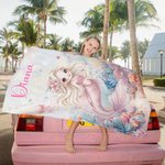 Personalized Cute Cartoon Mermaid Soft Quick Dry Beach Towel with Name Vacation Beach Party Gift for Women Girls